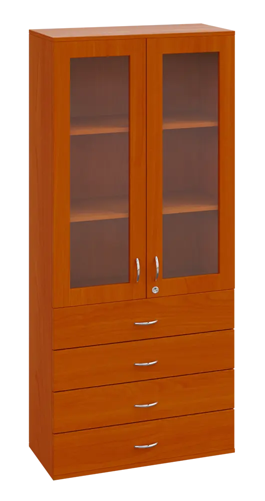 SPO 34 skříň 2-dveřová, 2-sklo, zásuvky lamino - třešeň šumavská